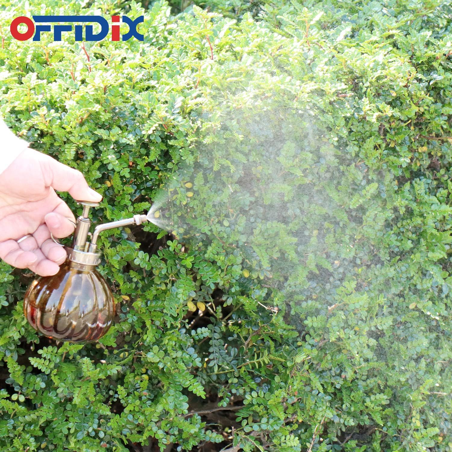 OFFIDIX Glass Watering Spray Bottle,Plant Mister Flower Water Spray Bottle Can Pot 6.3" Tall Vintage Pumpkin Style Spritzer Bronze Plastic Top Pump One Hand Glass Watering Can Indoor(Brown)-VerdiqueGarden