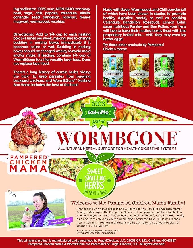 Non-GMO Backyard Chicken Nesting Herbs (8 Pounds) - Naturally Keep a Clean Coop Your Hens Will Love - Chicken Supplies and Feed WormBGone-VerdiqueGarden