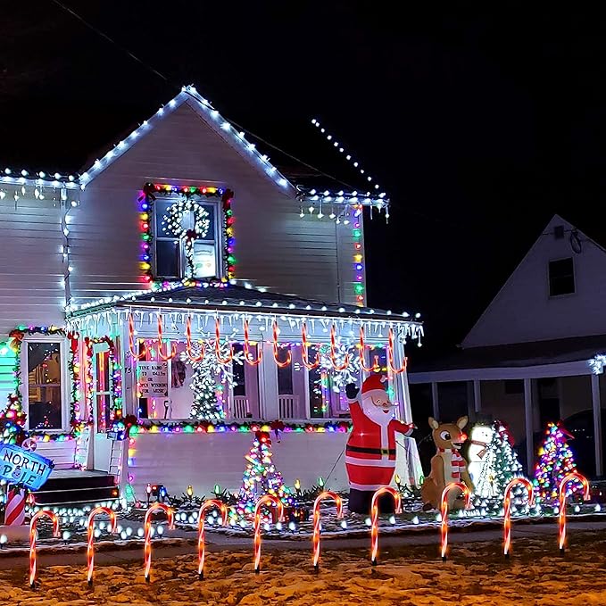 10" Christmas Candy Cane Lights - Set of 10 Pathway Markers Christmas Outdoor Yard Decorations, Xmas Candy Cane Stake Lights for Lawn, Walkway, Garden, Xmas Party Indoor Ornaments-VerdiqueGarden