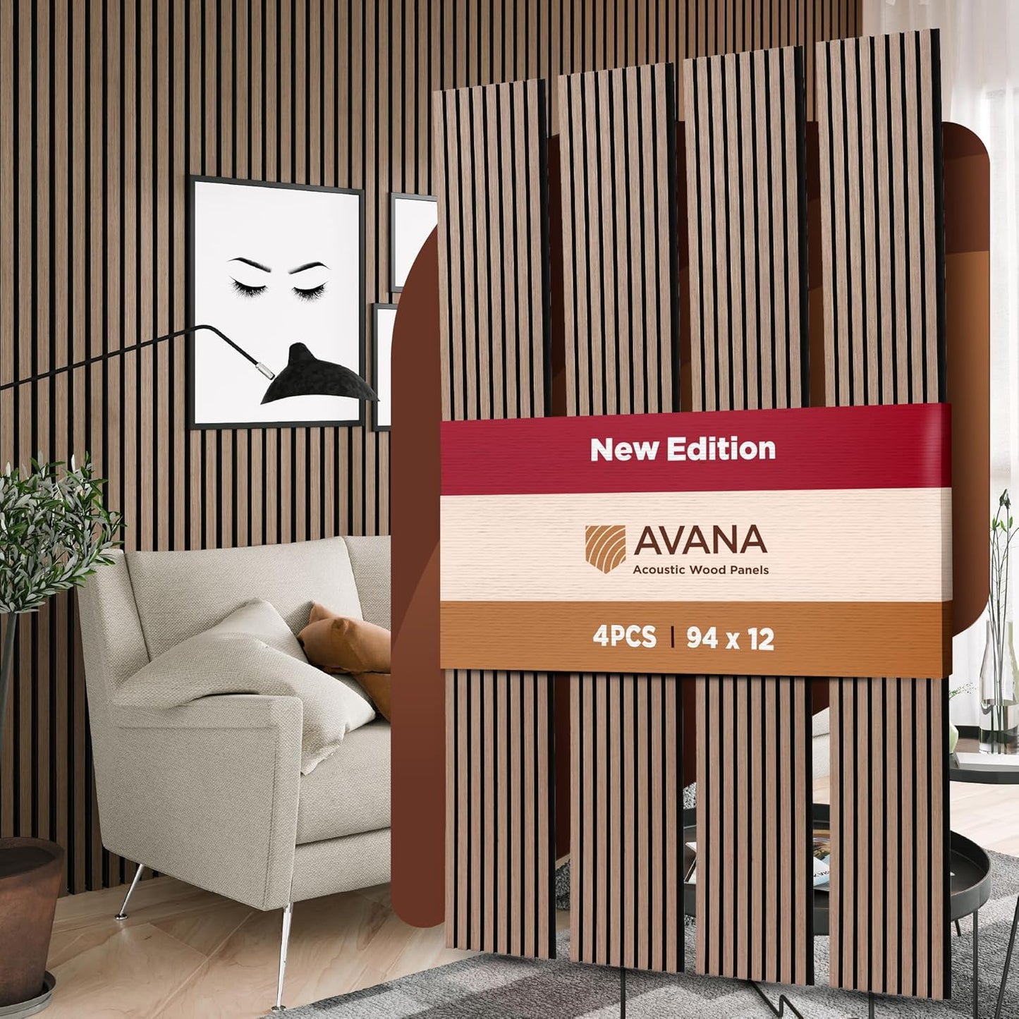 Avana Acoustic Wood Wall Panels – 94.4 x 12.6 Inch Smoke Walnut Acoustic Panels 4 PCs – Wall Panels For Interior Wall Decor For Homes, Offices, Studios – Pleasing Wood Panels For Wall-VerdiqueGarden