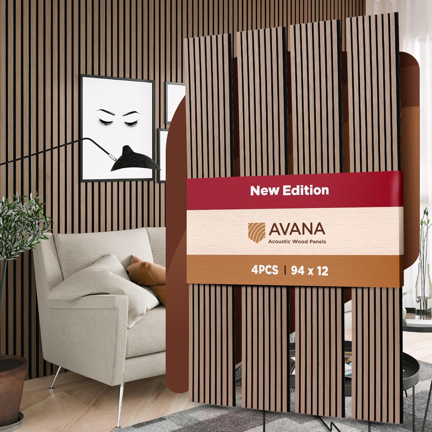 Avana Acoustic Wood Wall Panels – 94.4 x 12.6 Inch Smoke Walnut Acoustic Panels 4 PCs – Wall Panels For Interior Wall Decor For Homes, Offices, Studios – Pleasing Wood Panels For Wall-VerdiqueGarden