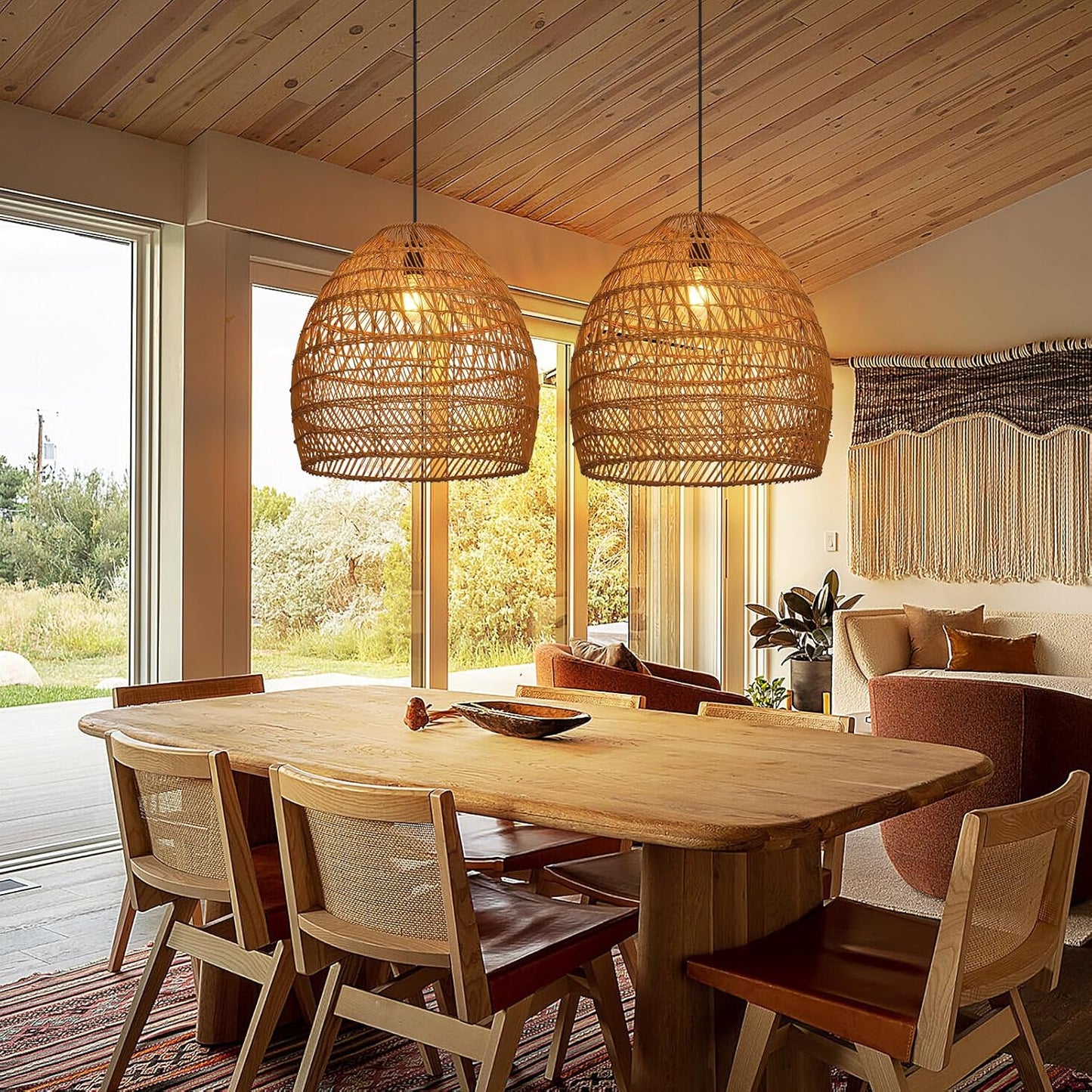 Arturesthome 17.7" Rustic Rattan Pendant Light,Woven Pendant Lighting Fixture,Vintage Farmhouse Chandelier Hanging Ceiling Lamp Shade for Kitchen Island Dining Room-VerdiqueGarden