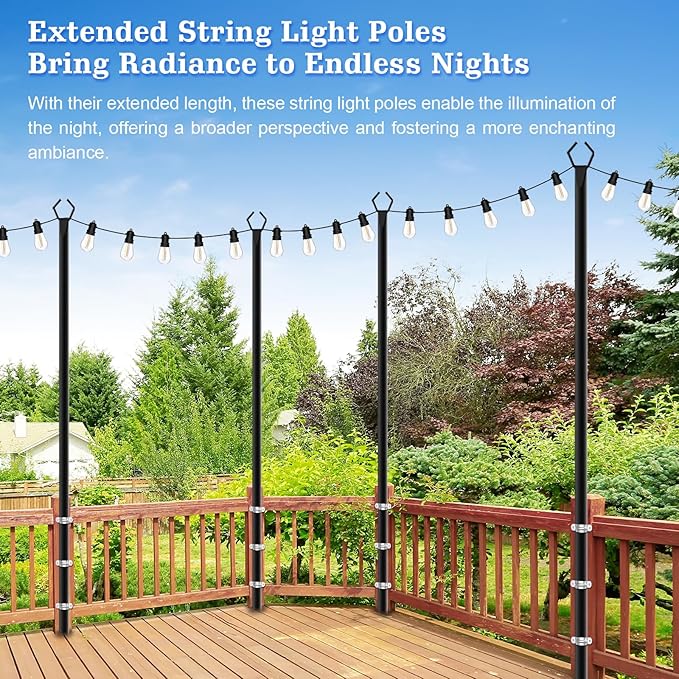 6 Pack String Light Poles,10 Ft Metal Poles with Fork for Outdoor String Lights,Outdoor Light Poles with Fork,Poles/Post/Stand for Outside,Patio,Deck,Backyard,Garden Wedding,Party-VerdiqueGarden
