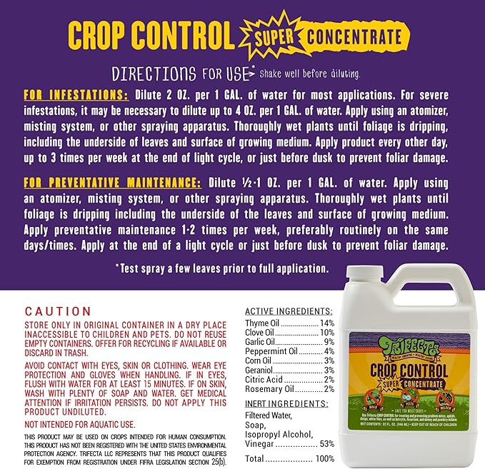 Trifecta Crop Control Super Concentrate All-in-One Natural Pesticide, Fungicide, Miticide, Insecticide, Help Defeat Spider Mites, Powdery Mildew, Botrytis, Mold and More on Plants 32 OZ-VerdiqueGarden