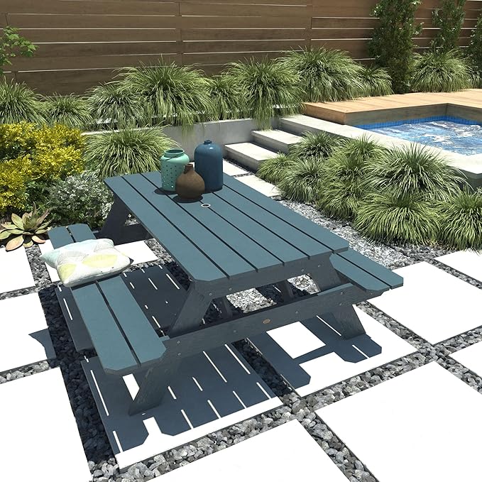 highwood Hometown Picnic Table, 6 Foot, Nanatucket Blue-VerdiqueGarden