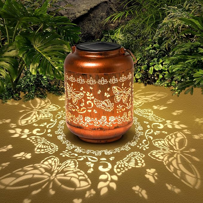 2Pack Butterfly Solar Lanterns Outdoor Hanging Waterproof Lanterns for Garden Decor Christmas Gifts for Women Mom Grandma Metal Solar Lights Decoration Outside for Yard, Patio,Pathway Landscape-VerdiqueGarden