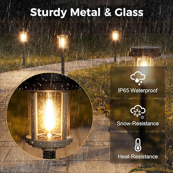 XMCOSY+ Solar Pathway Lights, 20 LM Bright Solar Light Outdoor, Waterproof Seed Glass & Metal Solar Powered Garden Lights, Outside Solar Lights for Yard Lawn Landscape Walkway(Black & Grey)-VerdiqueGarden