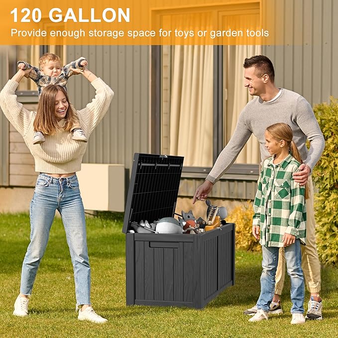 120 Gallon Outdoor Storage Box – Waterproof Deck Box for Patio & Garden,Black-VerdiqueGarden