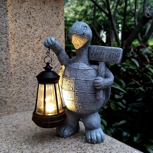 Sea Turtle Solar Garden Statues,Resin Sea Turtle Figurine Decorations with Solar Lights Lantern, Outdoor Figurines Lawn Garden Statue Decor Art for Lawn,Yard, Balcony Ornament.-VerdiqueGarden