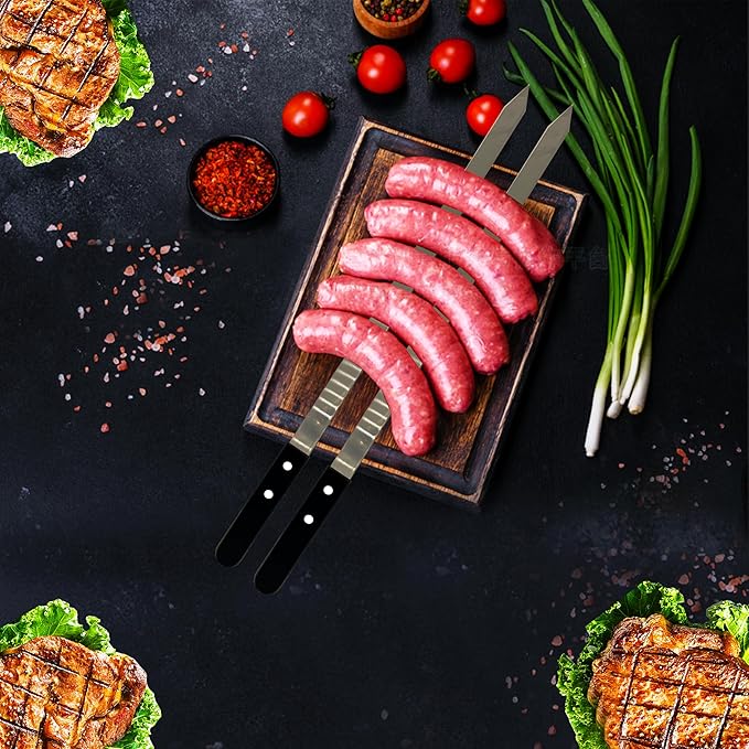 23.6 Inch Long Kabob Skewers, 0.91 Inch Wide, Stainless Steel with Black Wood Handle, 7 Pack-VerdiqueGarden