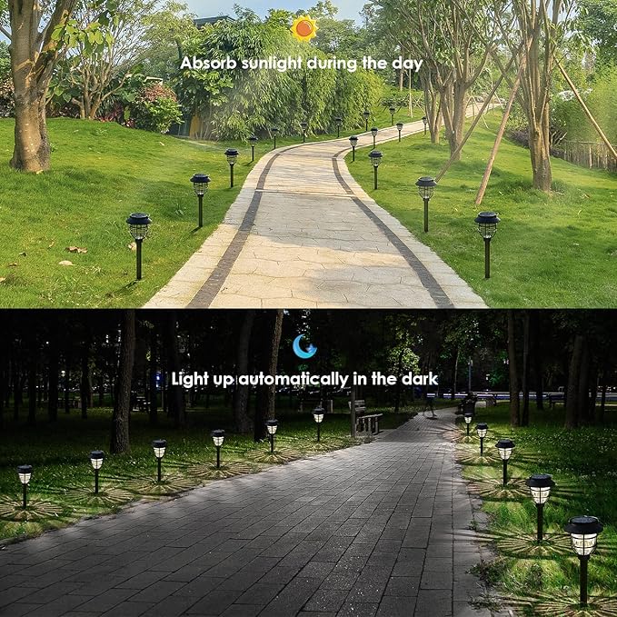 10 Pack Solar Pathway Lights Outdoor - Bright Solar Powered Garden Lights with Warm White LED, Auto On/Off Waterproof Path Lights Decorative, Landscape Lighting for Yard Patio Walkway Driveway-VerdiqueGarden