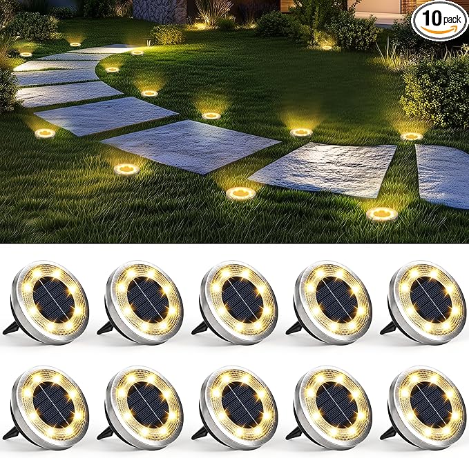 SOLPEX 10 Pack Solar Ground Lights Outdoor Waterproof, Solar Powered Pathway Lights, Landscape Lighting for Garden Walkway Driveway Backyard Decor (Warm White)-VerdiqueGarden