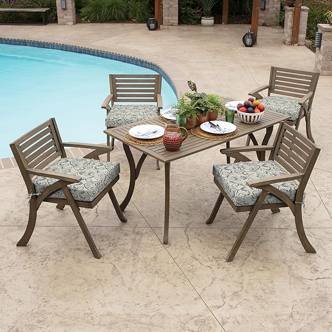 Arden Seat Cushion, 21 x 21, Rain-Proof, Fade Resistant, Cushion for Patio Dining, Adirondack, and Outdoor Chairs Neutral Aurora Damask-VerdiqueGarden