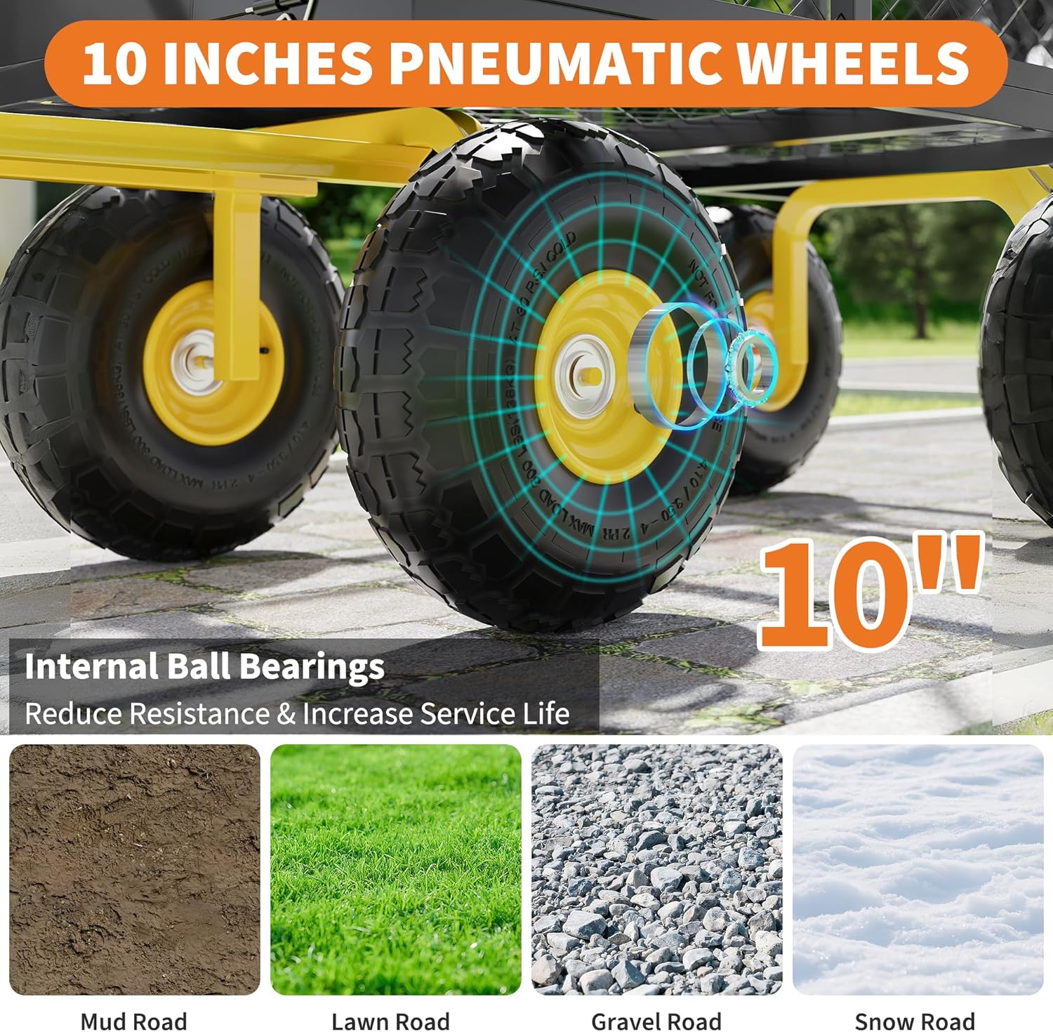 500 Lbs Garden Wagon, 2-in-1 Heavy-Duty Steel Garden Cart, with 10 Inch All-Terrain Tires and Removable Mesh Side Panels, 180° Rotating Handle, Metal Utility Yard Trailer, Outdoor Gardens Wagon Cart-VerdiqueGarden