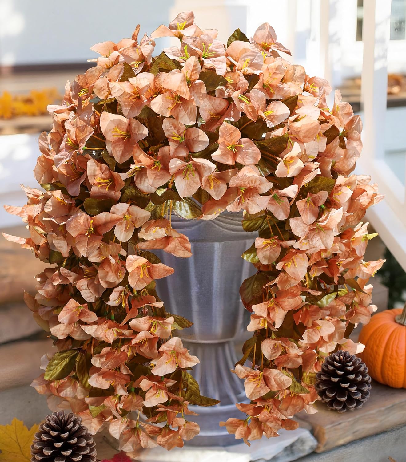 Bougainvillea Artificial Fall Hanging Flowers Plants for Outdoors Autumn Decoration, 2pcs Faux Bougainvillea Vines Brown Fake Flowers Realistic UV Resistant Silk Flowers for Outside Planter Yard Home-VerdiqueGarden