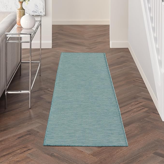 Nourison Positano Aqua 2' x 6' Area Rug Easy Clean, Non Shedding, Bed Room, Living Room, Dining Room, Kitchen (6' Runner)-VerdiqueGarden