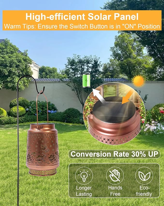 Butterfly Solar Lanterns Outdoor Waterproof, Garden Decor Birthday Gifts for Women Mom Grandma Sister, Metal Hanging Solar Lights Outside Decorative for Yard Patio Backyard Deck Porch Decorations-VerdiqueGarden