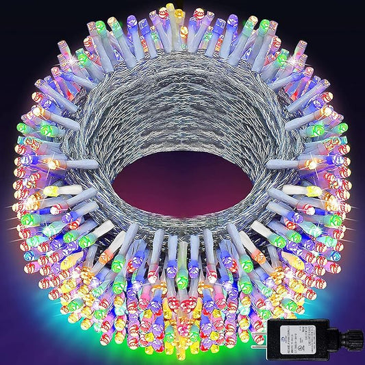 KNONEW 197FT 500 LED Christmas Lights Outdoor String Lights 8 Modes & Memory Fairy Light Plug in Waterproof LED String Lights for Xmas Yard Tree Wedding Party Holiday Decorations (Multicolor)-VerdiqueGarden