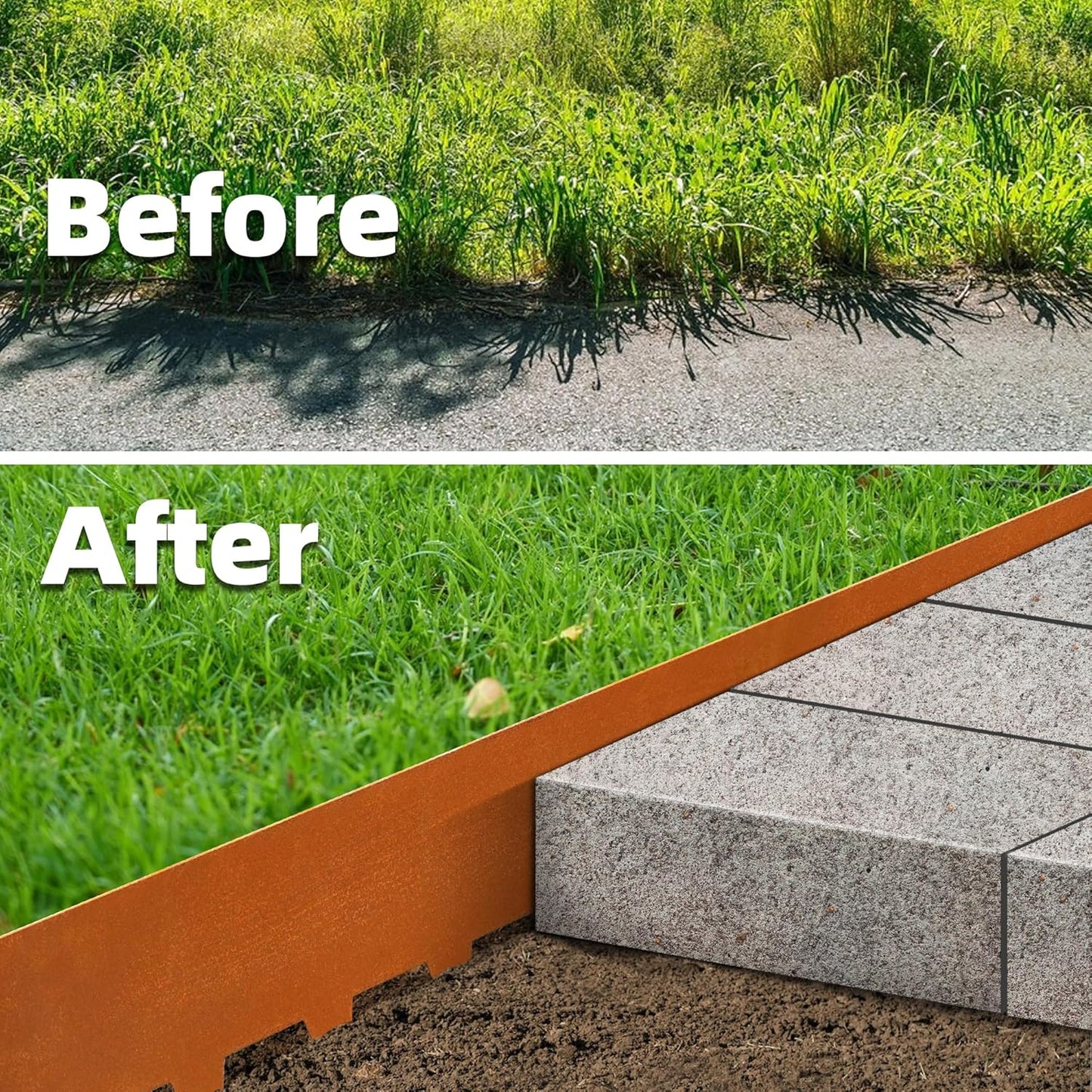 Solution4Patio 8-Pack Corten Steel Garden Landscape Edging with 9X Clips, 8" H Hammer-in Heavy Duty Bendable Metal Pre-Rusted Border Edging Strips, 26ft Total for Lawns, Pathways, Firepits, Gardens-VerdiqueGarden