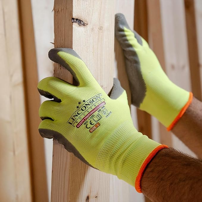 linconson 12 Pack Safety Performance Series Construction Mechanics Wrinkle Latex Work Gloves-VerdiqueGarden