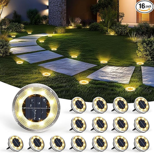 SOLPEX 16 Pack Solar Ground Lights Outdoor Waterproof, Solar Powered Pathway Lights, Landscape Lighting for Garden Walkway Driveway Backyard Decor (Warm White)-VerdiqueGarden