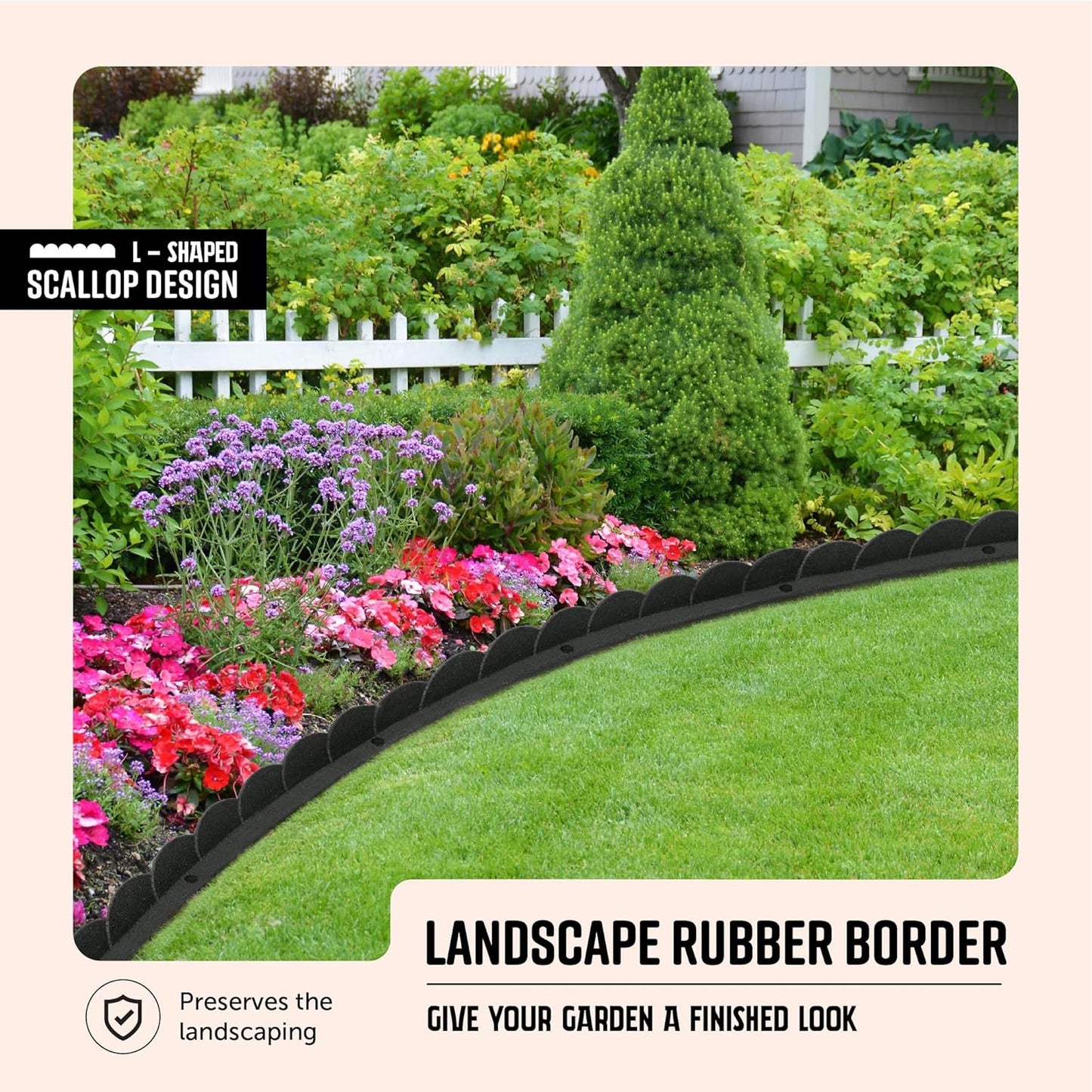 Playsafer L Shaped Flexible Rubber Scalloped Edger for Lawns Landscaping and Playground | Easy No Dig Installation| 4' Long (4, Dark Gray)-VerdiqueGarden