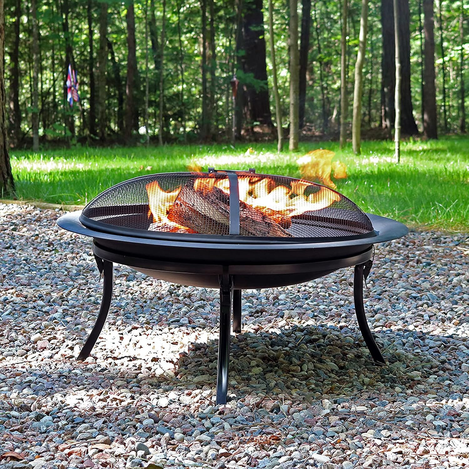 Sunnydaze 29-Inch Portable Fire Pit Bowl with Spark Screen, Fireplace Poker, Folding Stand, and Carrying Case Cover-VerdiqueGarden