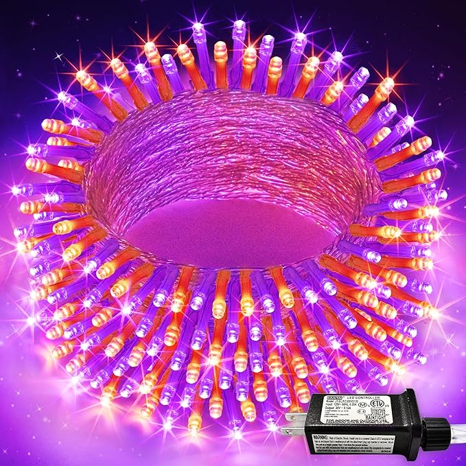 JMEXSUSS Halloween Lights Outdoor, 66FT Purple Orange Lights for Halloween Decorations, 200 LED Halloween String Lights Indoor for Bedroom Fireplace Mantel Party Patio Yard Door Halloween Tree-VerdiqueGarden