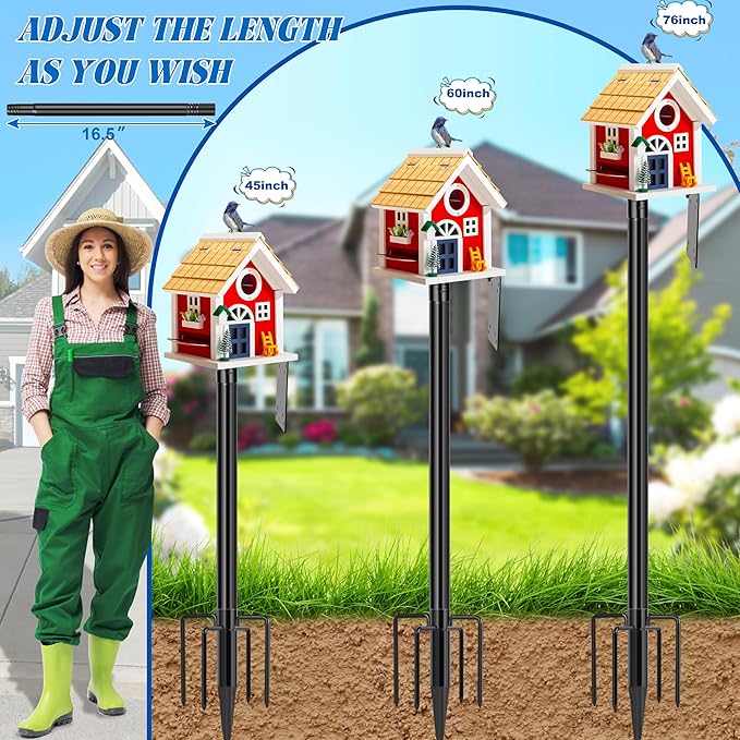 Ottsuls Bird Feeder Pole, 76 Inch Heavy Duty Bird House Pole Kit for Outdoors, with Wooden Board, 5-Prong Base Feeding Station for Wild Birds Watching, Adjustable Feeder Stand (House Not Included)-VerdiqueGarden