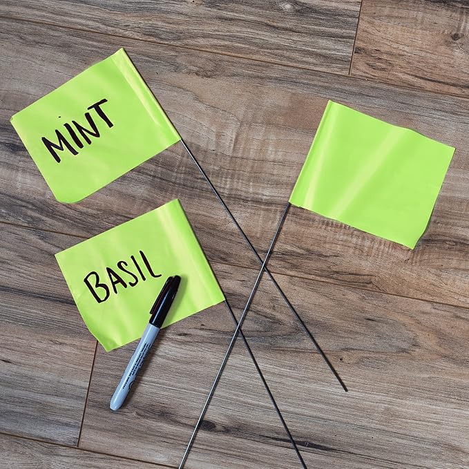 Fluorescent Lime Marking Flags 100 Pack - 4x5x15 Inch Marker Flags - Markers For Lawn, Irrigation, Landscaping, Survey & Sprinkler Head Marking-VerdiqueGarden