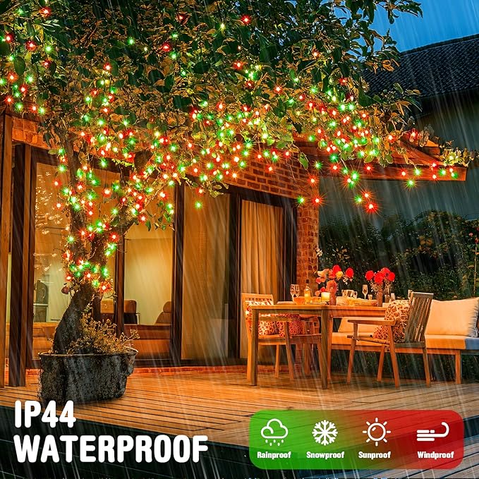 JMEXSUSS Connectable Red and Green Christmas Lights, 8 Modes 100 LED Twinkle String Lights Indoor, Clear Wire Plug-in String Lights Outdoor Waterproof-VerdiqueGarden