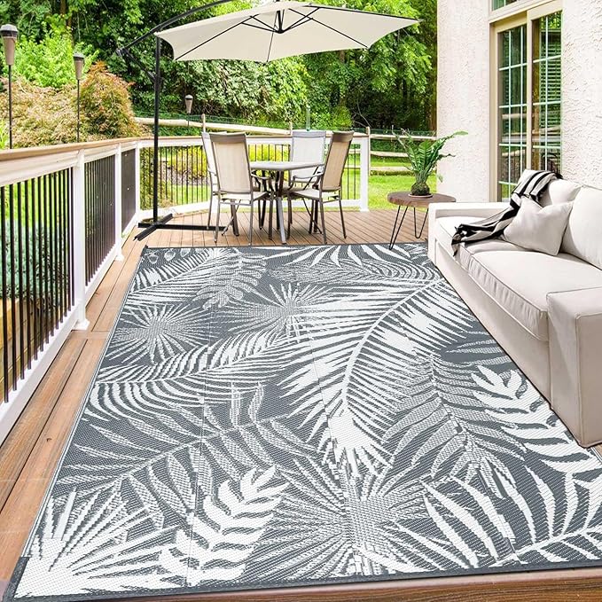 HiiARug Outdoor Plastic Straw Rug - 6x9Ft Waterproof Reversible Patio Mat for Deck, Beach, RV, Camper, Backyard-VerdiqueGarden