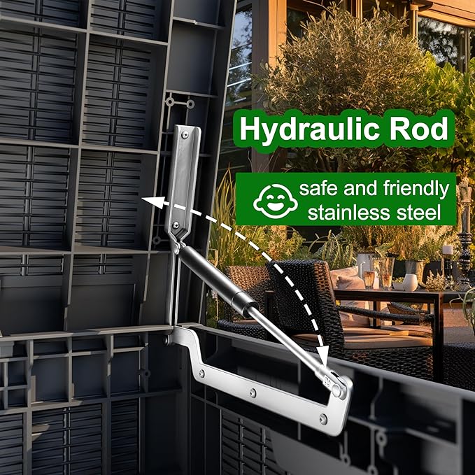 100 Gallon Outdoor Deck Box,Storage Lockable Waterproof Patio Furniture,Garden Tools,Cushions,Pool Accessories Outside Storage Resin Box(Black)-VerdiqueGarden