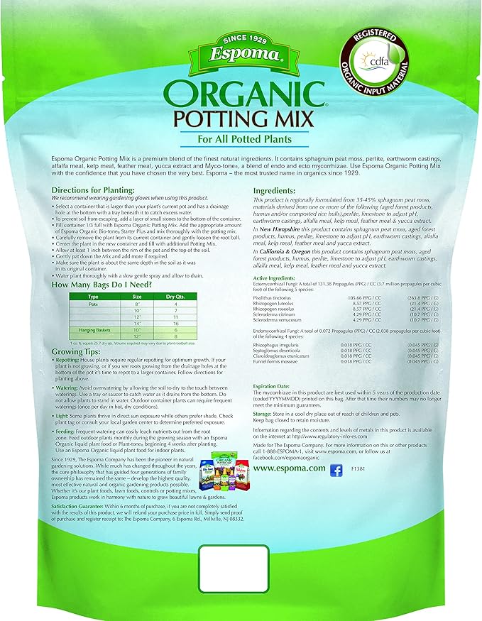 Espoma Organic Potting Soil Mix - All Natural Potting Mix For All Indoor & Outdoor Containers Including Herbs & Vegetables. For Organic Gardening, 8qt. bag. Pack of 2-VerdiqueGarden