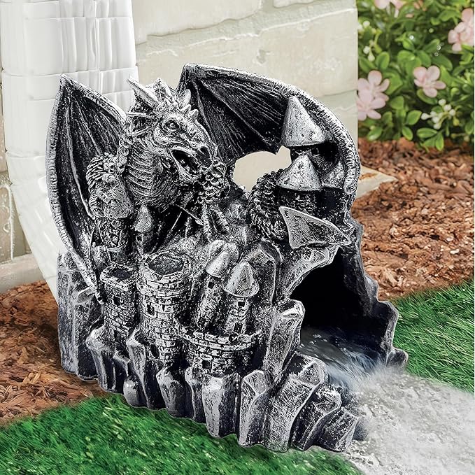 Dragon Sculpture 3"x4" Gutter Downspout Decoration, Outdoor Decor, Garden Animal Statue Ornament, Gutter Downspout Diverter Rain, Splash Block, Gutter Extender, Decorative Gutter Extension-VerdiqueGarden