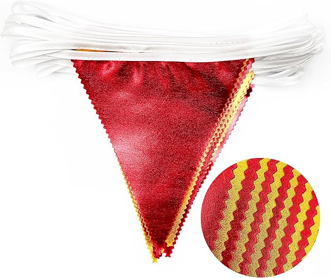 Red Gold Party Decorations Metallic Fabric Triangle Pennant Banner Flag Bunting Garland for Graduation Birthday Wedding Bachelorette Anniversary Baby Shower Christmas Holiday New Year Party Supplies-VerdiqueGarden