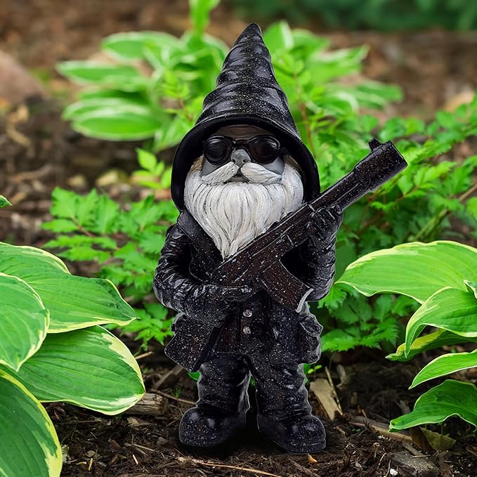 Better Office Products Garden Gnome Statue, 8" Height, Handcrafted Waterproof, UV-Resistant Polyresin Lawn Patio Porch Ornament Decoration (Stone Cold Hitman)-VerdiqueGarden