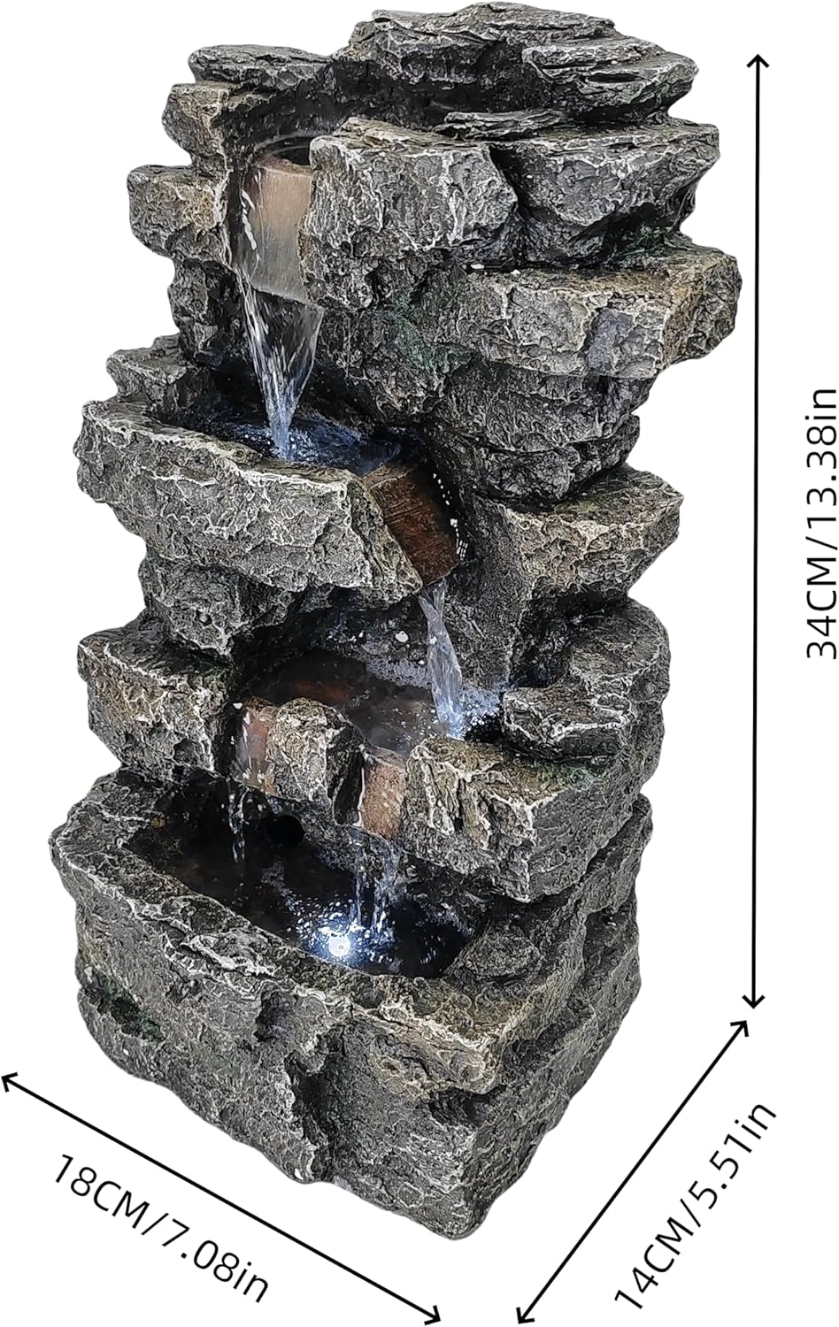 Tabletop Rock Waterfall Fountain with Led Lights - Indoor Decorative Desk Water Fountain, Multi-Tier Design, Quiet and Soothing, 6.29" l x 4.33" w x 11.02" h-VerdiqueGarden