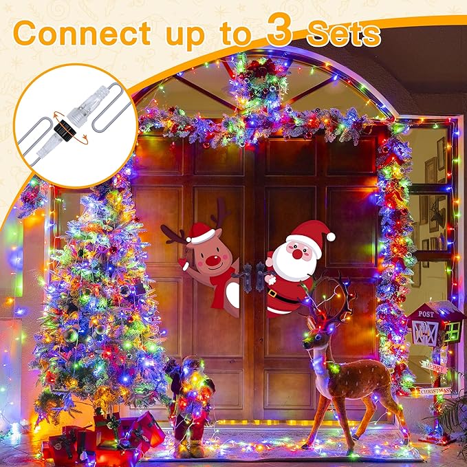 Ollny Christmas Lights Outdoor 200LED 60FT, Multicolor Connectable Plug in Fairy Light Indoor, 8 Modes Waterproof Timer Plug in LED String Lights for House Outside Bedroom Patio Balcony-VerdiqueGarden