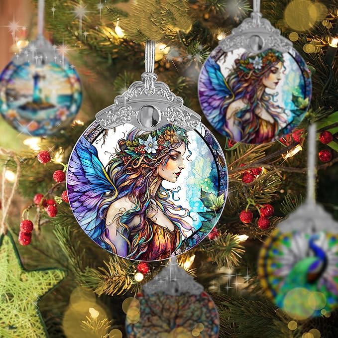 Stained Glass Suncatcher, Jocidea Fairy Ornament, Christmas Ornaments, Holidays Ornaments, Christmas Tree Decor, Fairy Decor for Home, Fairy Gifts-VerdiqueGarden
