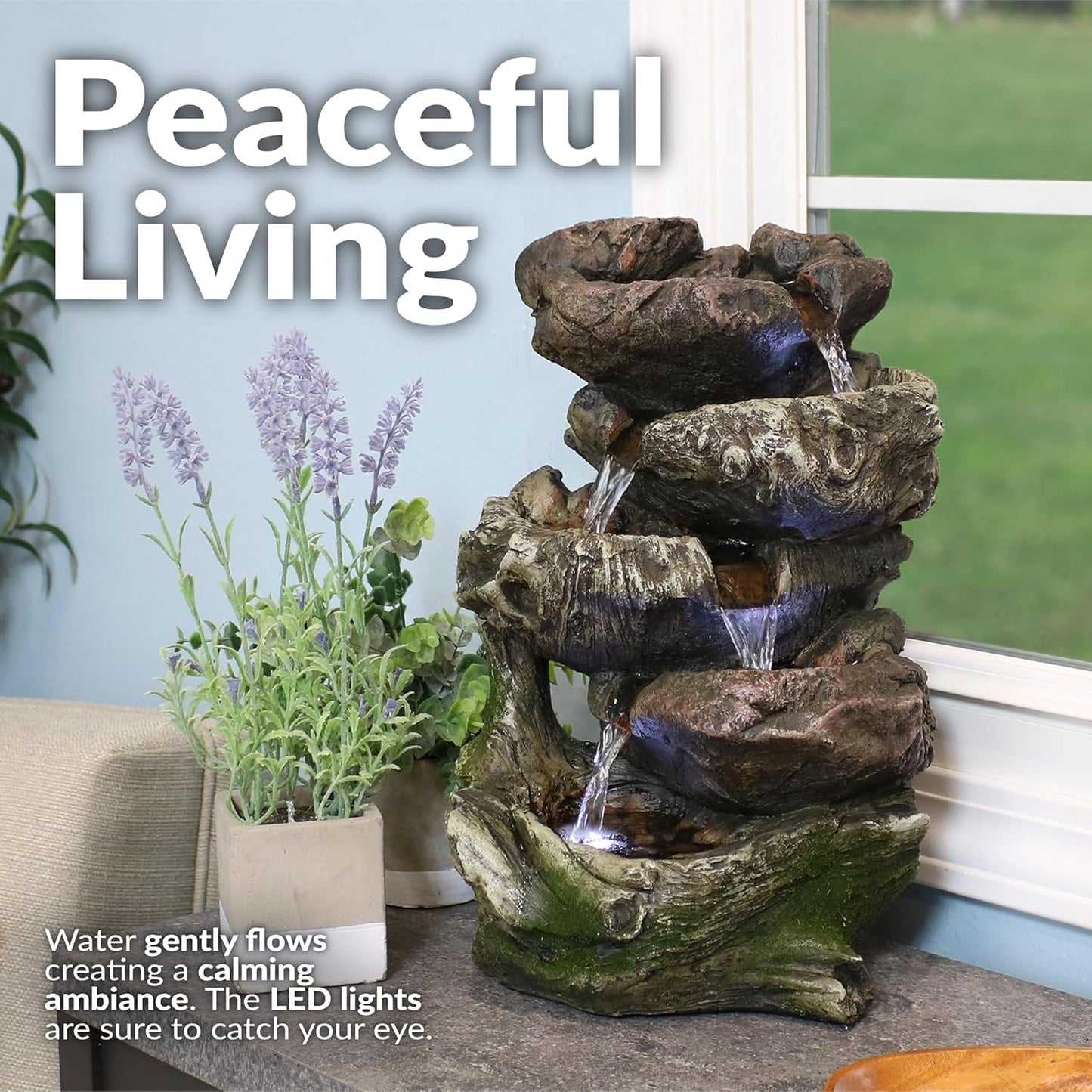 Sunnydaze Tabletop Water Fountain - Relaxing Indoor Desktop Water Feature - Rock Fountain with LED Lights - Office, Bedroom, Living Room-VerdiqueGarden