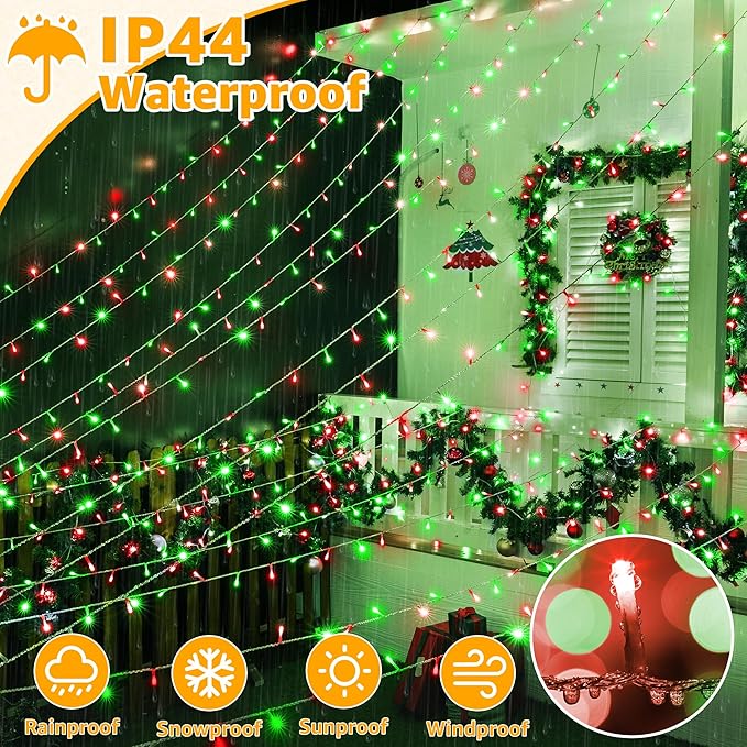 Ollny Christmas Lights Outdoor 800LED 262FT, Red and Green Plug in Fairy Lights with Remote, 8 Modes Waterproof Timers Dimmable LED String Lights for Indoor House Outside Bedroom Patio Balcony-VerdiqueGarden