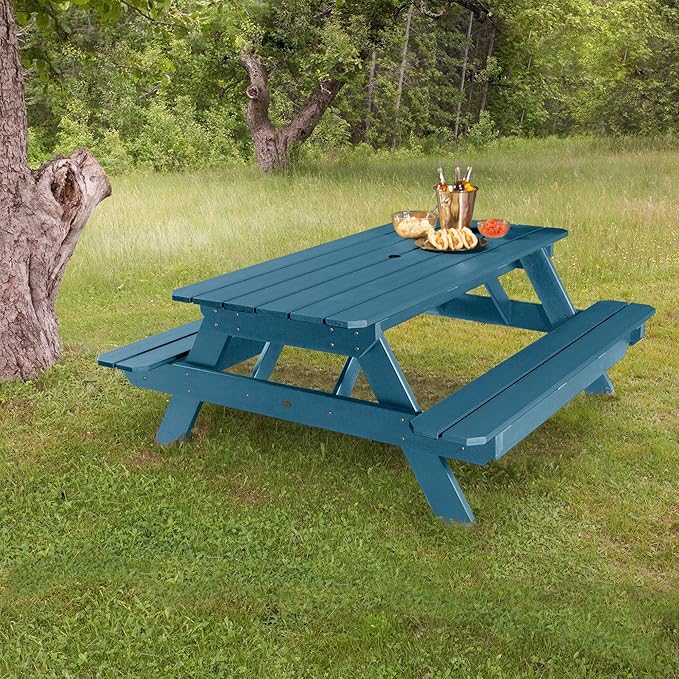 highwood Hometown Picnic Table, 6 Foot, Nanatucket Blue-VerdiqueGarden