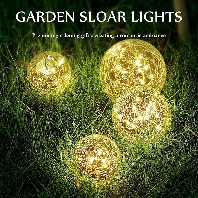 Honoson 6 Inch Solar Globe Lights Outdoor Waterproof, Solar Balls for Garden Cracked Glass Ball, Ground Landscape Garden Decor for Patio and Yard Lawn Backyard (4 Pieces)-VerdiqueGarden
