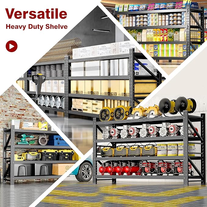 8000LBS Metal Steel Storage Shelves - 68" W Black 4 Tier Heavy Duty Rack Commercial Industrial Shelving with Adjustable Shelf for Basement Garage Warehouse - 68" W x 24" D x 63.4" H-VerdiqueGarden