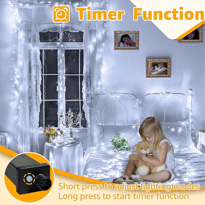 Ollny 120LED 40FT String Lights, Waterproof Connectable Fairy Lights with Timer 8 Modes, Cool White Plug in Christmas Light for Indoor Outdoor Patio Party Bedroom Classroom Decor-VerdiqueGarden
