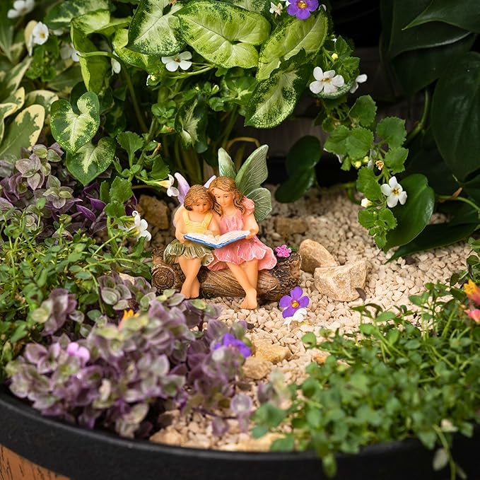 Fairies for Fairy Garden, Fairy Garden Accessories for a Garden - Garden Fairies for a Miniature Fairy Garden - Cute Fairy Garden Fairies, Sitting Sister Fairies-VerdiqueGarden