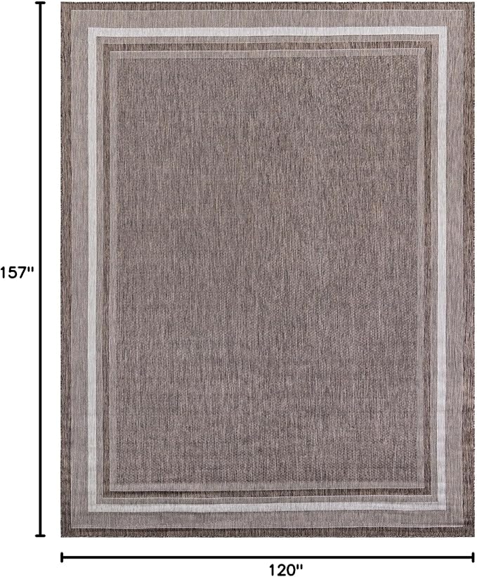 Unique Loom Outdoor Border Collection Area Rug - Soft Border (10' x 13' 1" Rectangle Brown/Ivory)-VerdiqueGarden