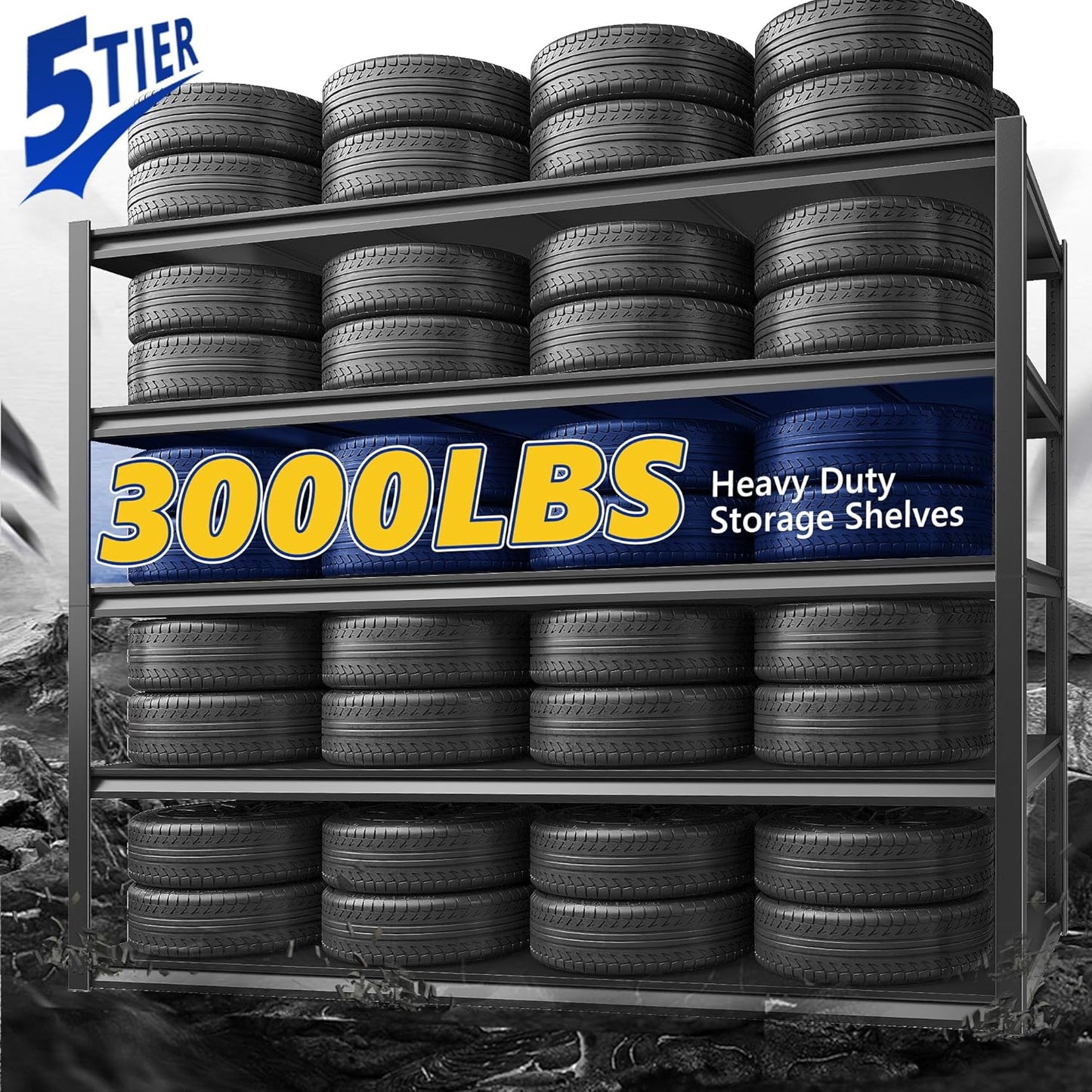 REIBII Garage Shelving 48.2" W Storage Shelves 3000LBS Heavy Duty Shelving Adjustable Metal Shelf Industrial 5 Tier Pantry Shelves for Basement Warehouse Supermarket 72.2"H x 24.2"D x 48.2"W, 2 Pack-VerdiqueGarden