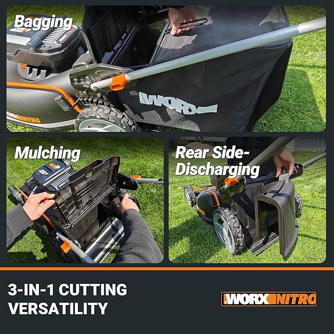WORX Nitro 40V 21" Cordless Lawn Mower w/Aerodeck & Intellicut, Brushless Electric Mower Up to 1/2 Acre, Push Lawn Mower w/ 7-Position Height Adjustment WG752 – Batteries & Charger Included-VerdiqueGarden